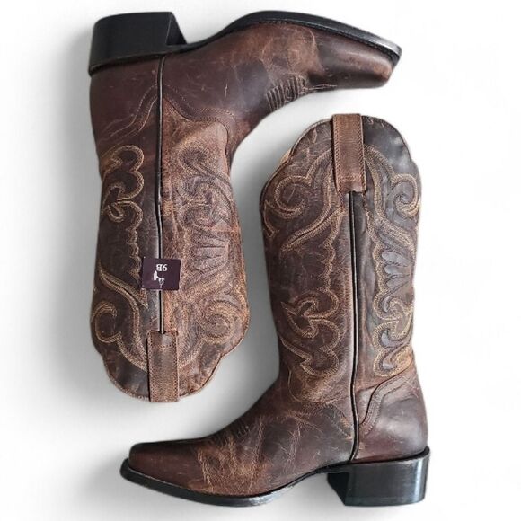 J.B. Dillon NWT Goat Leather Western Cowboy Rodeo Boots Sz 9B Distressed Brown - Picture 2 of 16